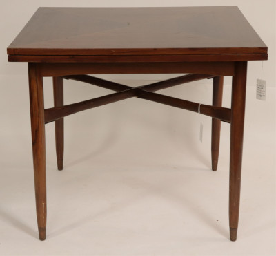 Image for Lot Mid Century Brass Inlaid Extension Dining Table