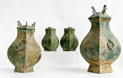 Image for Lot Four Chinese Bronze Vessels and Covers, Fanghu