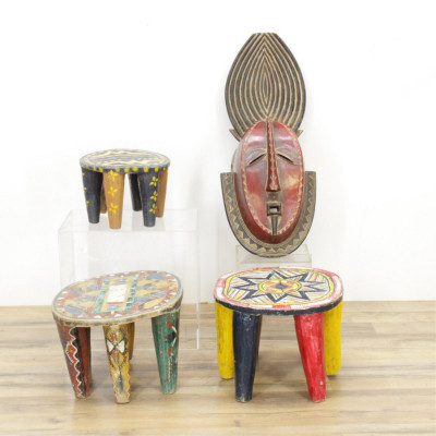 Image for Lot 3 Nigerian Carved and Painted Stools
