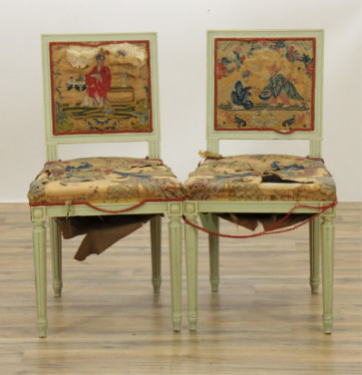 Image for Lot Pr Louis XVI Style Chairs, 18th/19th C Embroidery