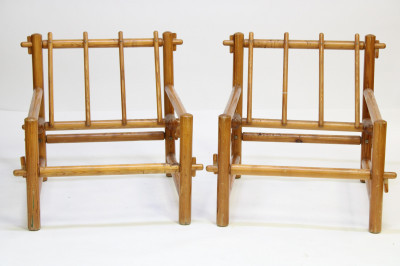 Pair Arts &amp; Crafts Style Pine Open Armchairs, 1950