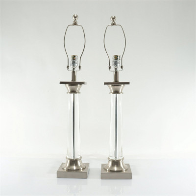 Title Pair Contemporary Glass & Metal Columnar Lamps / Artist
