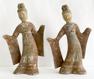 Title Two Chinese Large Painted Pottery Figures of Dancers / Artist