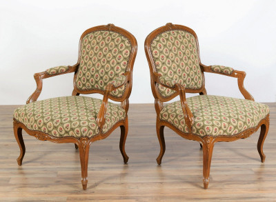 Image for Lot Pair Louis XV Style Beechwood Fauteuils