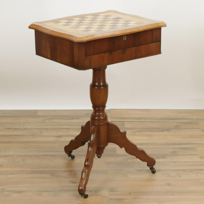 Image for Lot Victorian Inlaid Games/Sewing Table 19th C