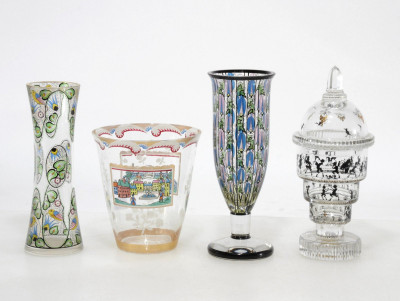 Image for Lot Austrian Enameled Glass Vases & Spice Jar
