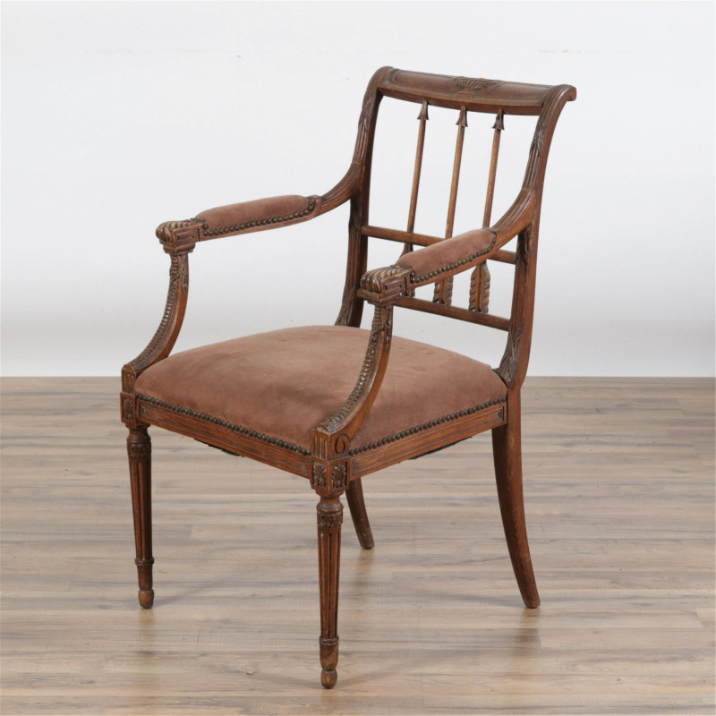 Image 2 of lot 19th C. Carved Wood & Upholstered Cane Chairs