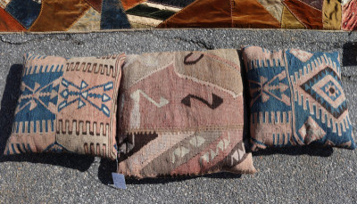 Image 3 of lot 19/20C Crazy Quilt; Three Wool Kilim Pillows