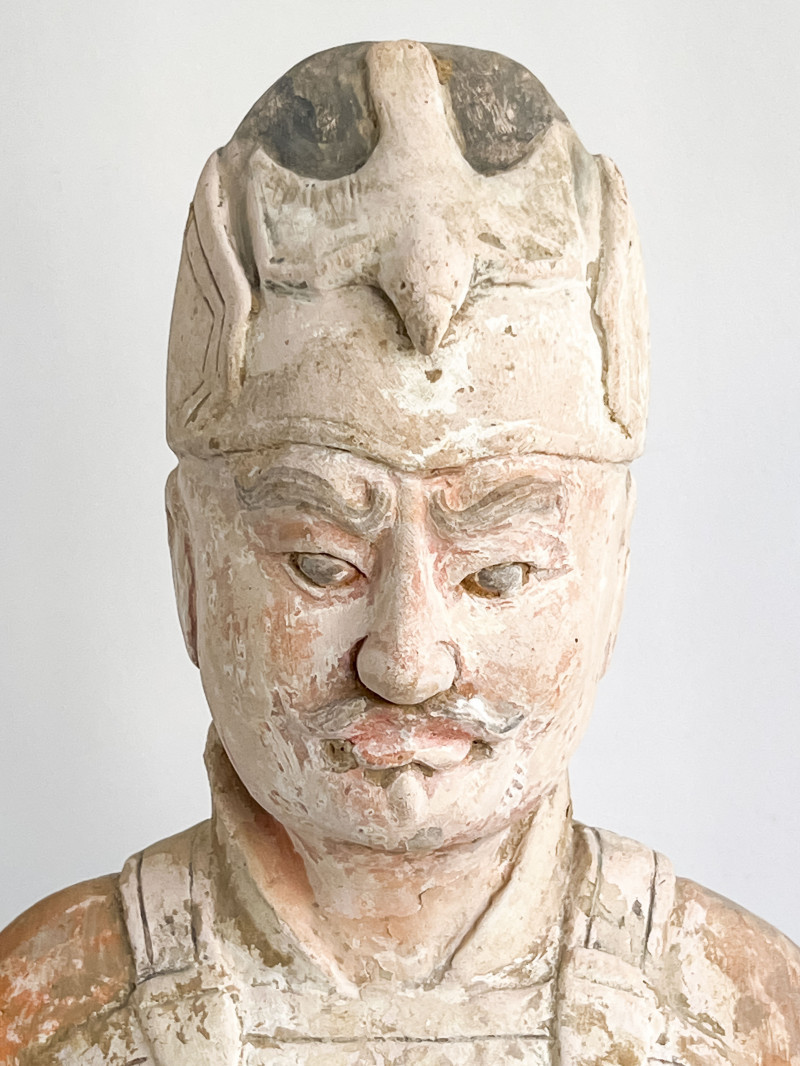 Pair of Large Chinese Painted Pottery Figures of Court Officials