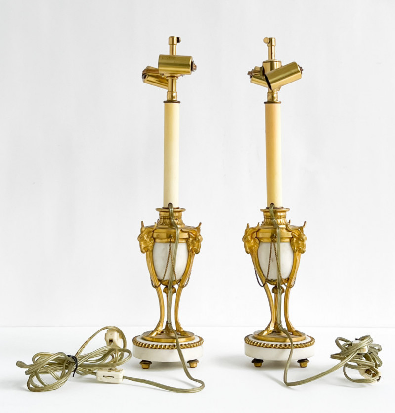 Pair of Louis XVI Ormolu-Mounted Marble Cassolettes, mounted as lamps