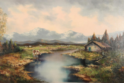Image for Lot S. Laufer - Bucolic Landscape with Cows O/C