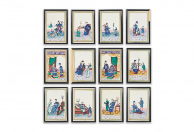 A Collection of 12 Pith Paintings, 19th Century